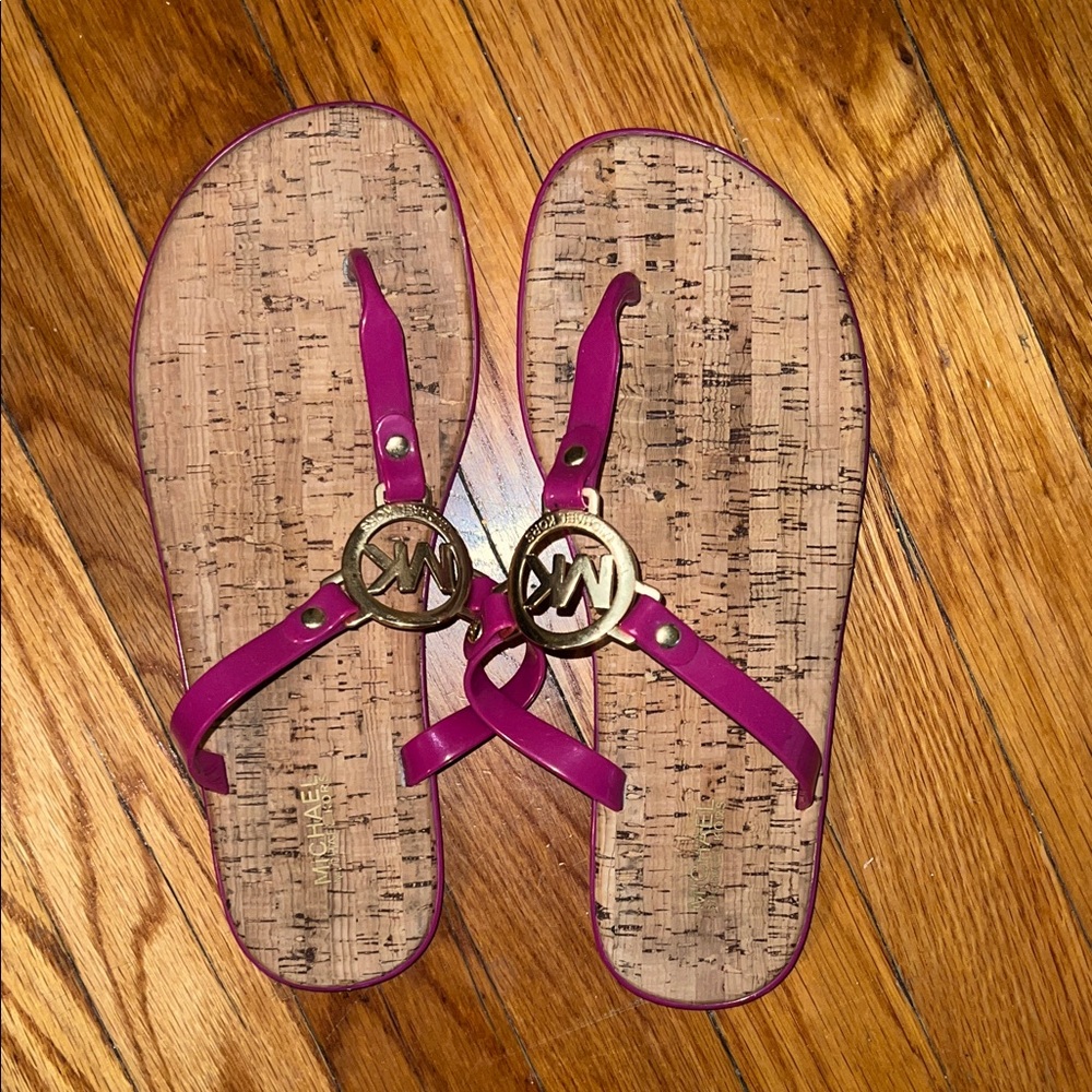 Michael Kors Fuchsia and Gold Logo Sandals
